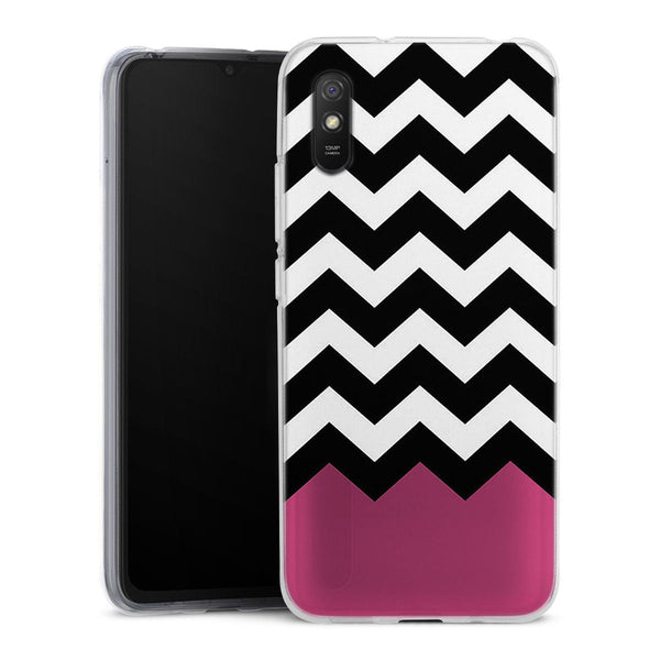 Coque pour Xiaomi Redmi 9A Chevrons Colorés Rose et Noir