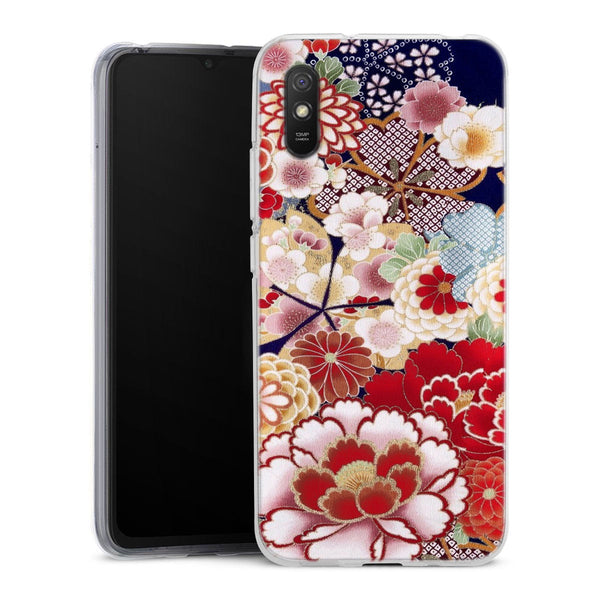 Coque Xiaomi Redmi 9A fleurs japonais antiques | Housse silicone, antichocs, protection optimale - Motif floral