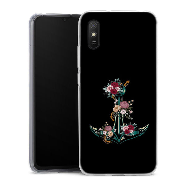 Coque Xiaomi Redmi 9A Fleurs d'ancre | Housse silicone, antichocs, protection optimale - Motif floral