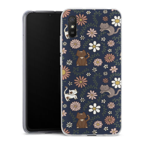 Coque Xiaomi Redmi 9A Floral meower marine | Housse silicone, antichocs, protection optimale - Motif floral
