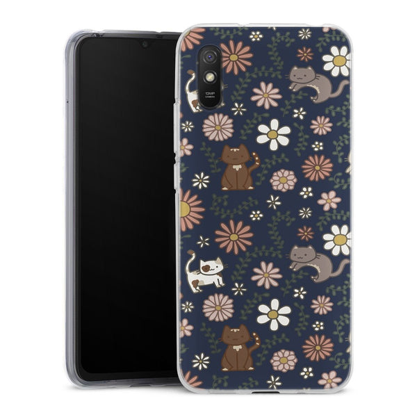 Coque Xiaomi Redmi 9A Floral meower marine | Housse silicone, antichocs, protection optimale - Motif floral