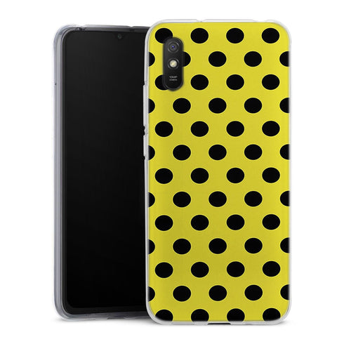 Coque pour Xiaomi Redmi 9A Jaune à Pois Noirs