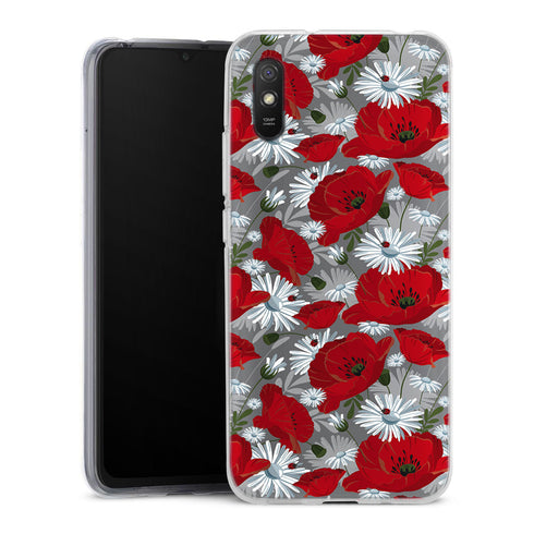 Coque Xiaomi Redmi 9A Motif de fleur rouge | Housse silicone, antichocs, protection optimale - Motif floral