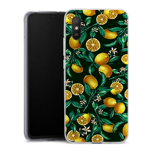 Coque Xiaomi Redmi 9A Orange sur Fond Noir | Housse silicone, antichocs, protection optimale - Motif floral