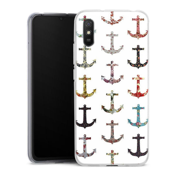 Coque Xiaomi Redmi 9A Pattern Ancre floral avec rose | Housse silicone, antichocs, protection optimale - Motif floral