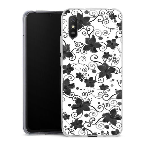 Coque Xiaomi Redmi 9A Black Flower | Housse silicone, antichocs, protection optimale - Motif floral noir