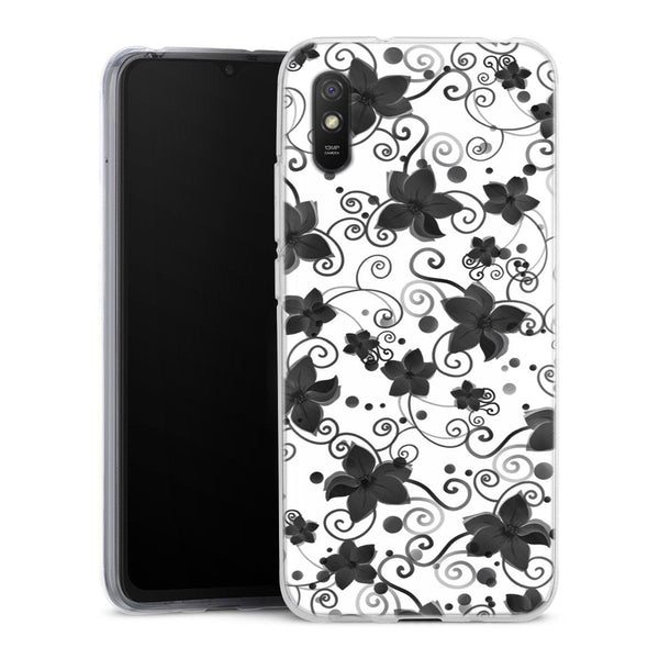 Coque Xiaomi Redmi 9A Black Flower | Housse silicone, antichocs, protection optimale - Motif floral noir