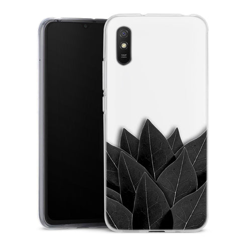 Coque Xiaomi Redmi 9A Black Leaves | Housse silicone, antichocs, protection optimale - Motif floral noir