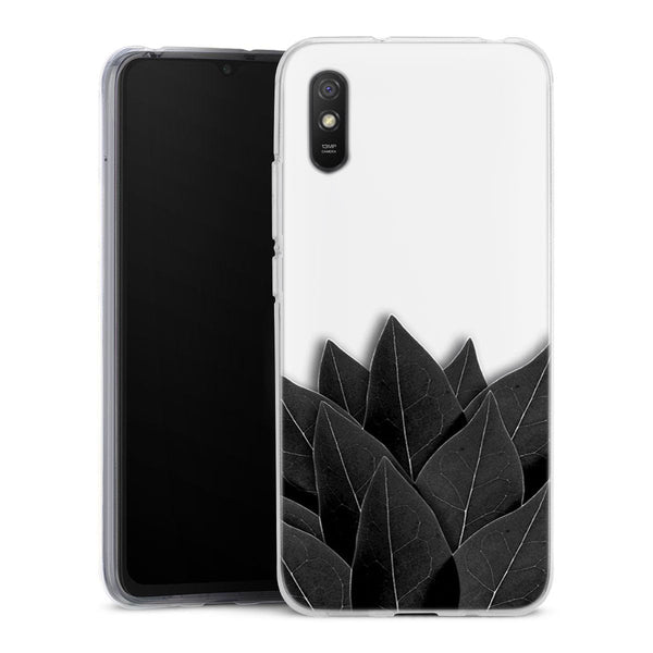 Coque Xiaomi Redmi 9A Black Leaves | Housse silicone, antichocs, protection optimale - Motif floral noir
