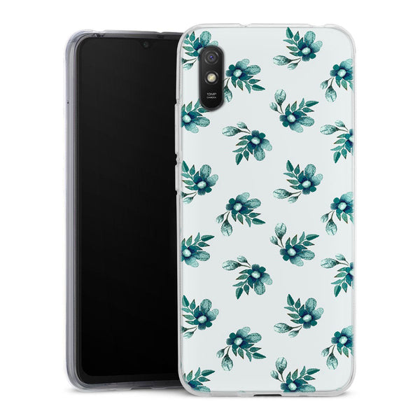 Coque Xiaomi Redmi 9A Blue Flowers | Housse silicone, antichocs, protection optimale - Motif floral bleu