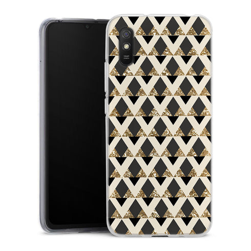 Coque pour Xiaomi Redmi 9A Glitter triangles in gold black and nude