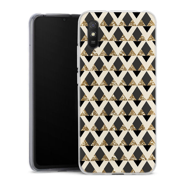 Coque pour Xiaomi Redmi 9A Glitter triangles in gold black and nude
