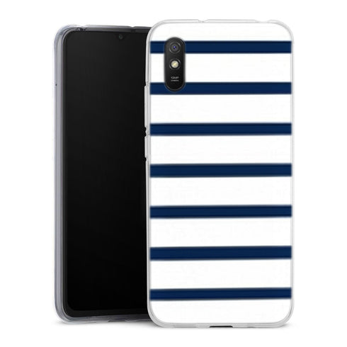 Coque pour Xiaomi Redmi 9A Bandes Mariniere Noires Blanches