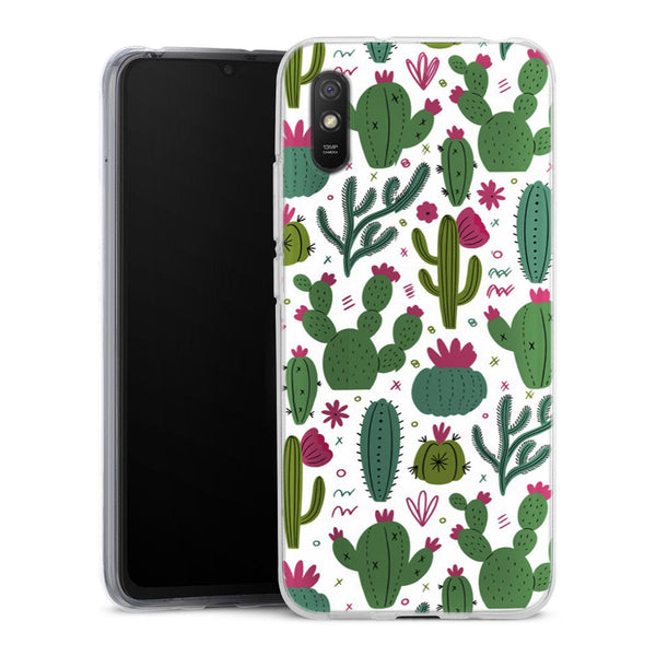 Coque Xiaomi Redmi 9A Minimalist pattern With Cactus Plants | Housse silicone, antichocs, protection optimale - Motif floral