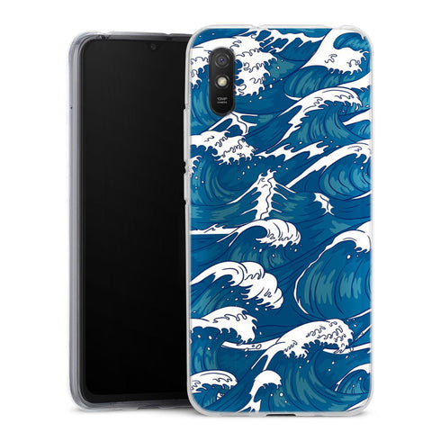 Coque Xiaomi Redmi 9A Storm Waves Seamless Pattern Ocean | Housse silicone, antichocs, protection optimale - Motif floral