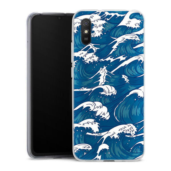 Coque Xiaomi Redmi 9A Storm Waves Seamless Pattern Ocean | Housse silicone, antichocs, protection optimale - Motif floral