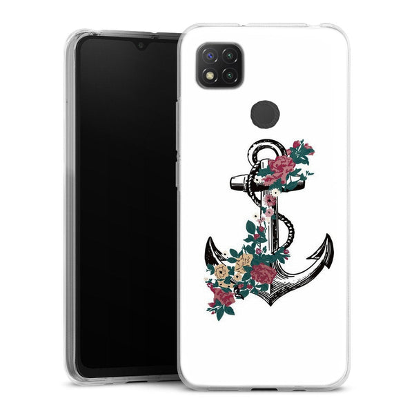 Coque Xiaomi Redmi 9C ancre florale rose | Housse silicone, antichocs, protection optimale - Motif floral