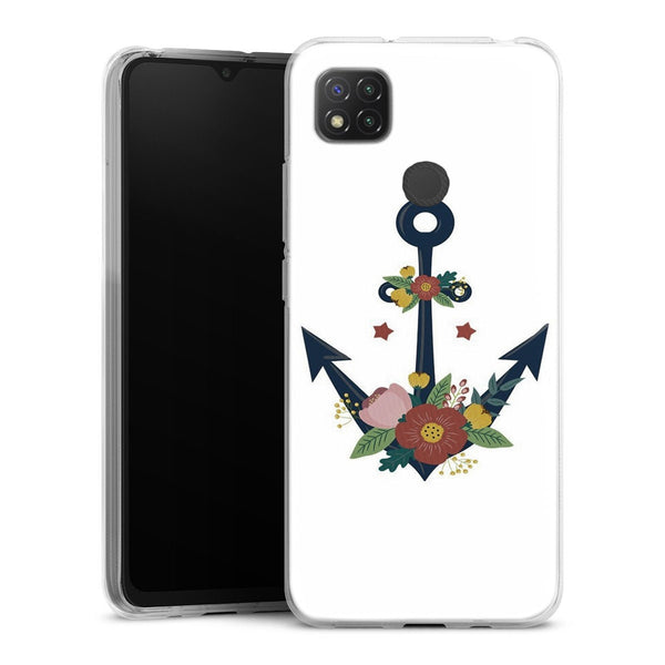 Coque Xiaomi Redmi 9C ancre florale nautique fleurs mignonnes | Housse silicone, antichocs, protection optimale - Motif floral