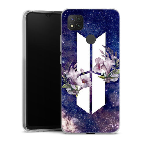 Coque Xiaomi Redmi 9C BTS Army galaxy fleurs | Housse silicone, antichocs, protection optimale - Motif floral