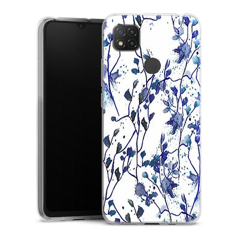 Coque Xiaomi Redmi 9C Branches Bleues | Housse silicone, antichocs, protection optimale - Motif floral
