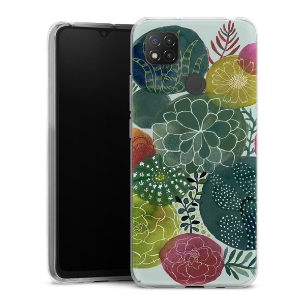 Coque Xiaomi Redmi 9C Cercles Succulents | Housse silicone, antichocs, protection optimale - Motif floral