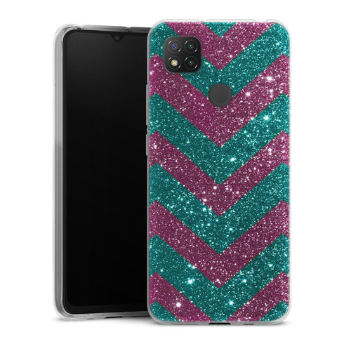 Coque pour Xiaomi Redmi 9C Chevrons Strass Violet Rose