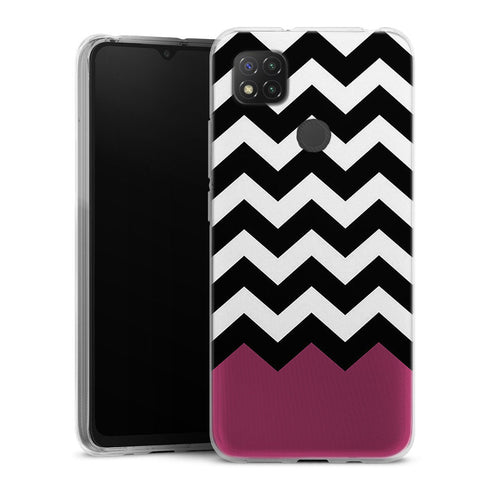 Coque pour Xiaomi Redmi 9C Chevrons Colorés Rose et Noir