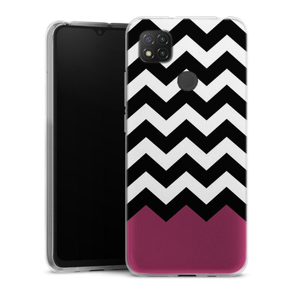 Coque pour Xiaomi Redmi 9C Chevrons Colorés Rose et Noir