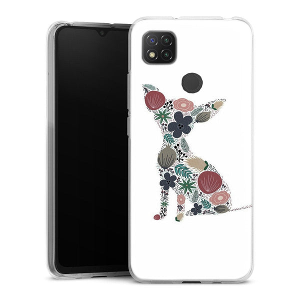 Coque Xiaomi Redmi 9C Chihuahua floral | Housse silicone, antichocs, protection optimale - Motif floral Chiot