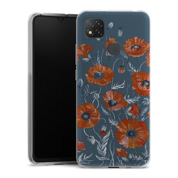 Coque Xiaomi Redmi 9C Coquelicots floral botanical art | Housse silicone, antichocs, protection optimale - Motif floral Rouge