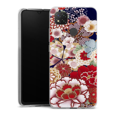 Coque Xiaomi Redmi 9C fleurs japonais antiques | Housse silicone, antichocs, protection optimale - Motif floral