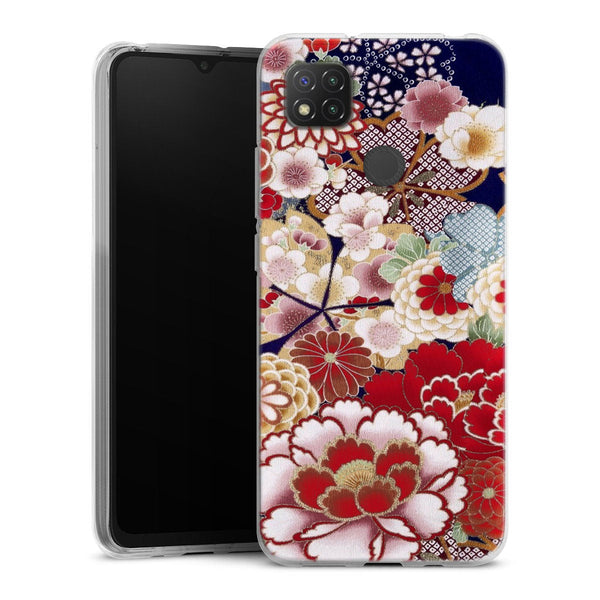 Coque Xiaomi Redmi 9C fleurs japonais antiques | Housse silicone, antichocs, protection optimale - Motif floral