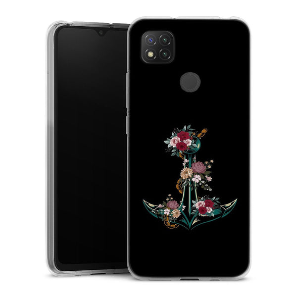 Coque Xiaomi Redmi 9C Fleurs d'ancre | Housse silicone, antichocs, protection optimale - Motif floral
