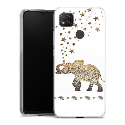 Coque Xiaomi Redmi 9C Gatsby gold glitter elephant