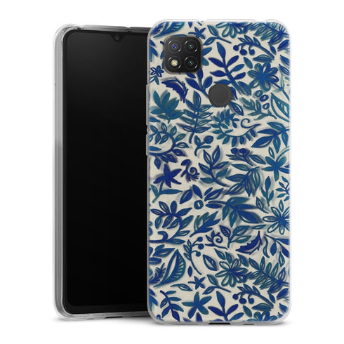 Coque Xiaomi Redmi 9C Jardin flottant motif aquarelle en bleu | Housse silicone, antichocs, protection optimale - Motif floral