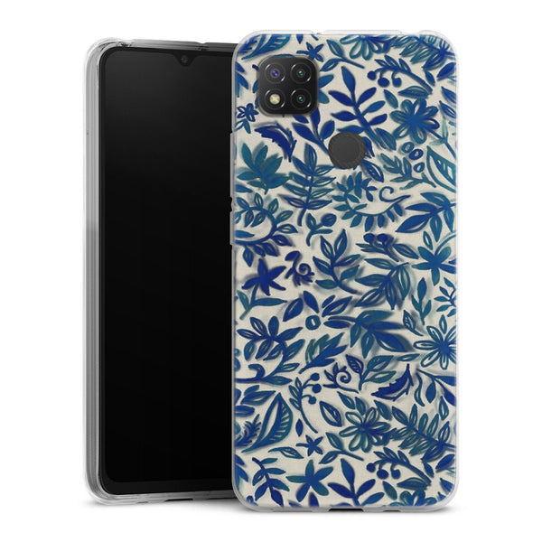 Coque Xiaomi Redmi 9C Jardin flottant motif aquarelle en bleu | Housse silicone, antichocs, protection optimale - Motif floral