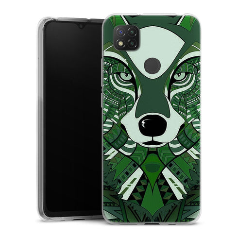 Coque Xiaomi Redmi 9C Loup Vert Azteque