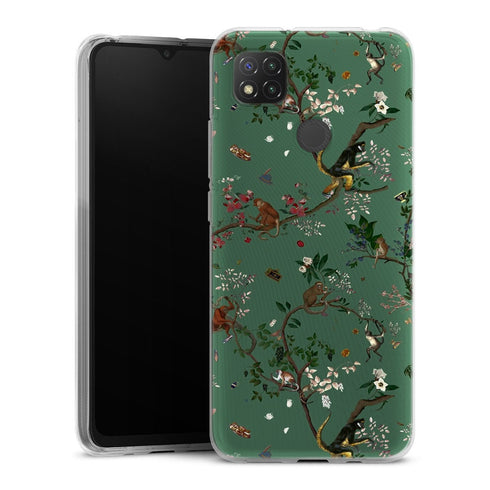 Coque Xiaomi Redmi 9C Monde des singes vert | Housse silicone, antichocs, protection optimale - Motif floral