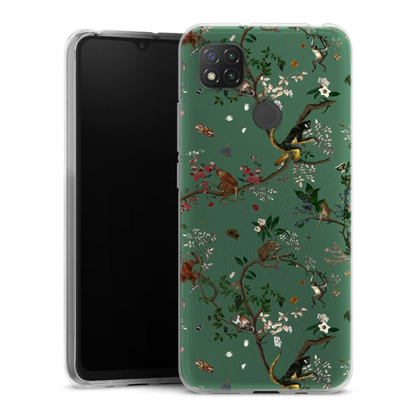 Coque Xiaomi Redmi 9C Monde des singes vert | Housse silicone, antichocs, protection optimale - Motif floral