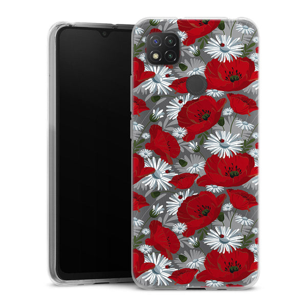 Coque Xiaomi Redmi 9C Motif de fleur rouge | Housse silicone, antichocs, protection optimale - Motif floral