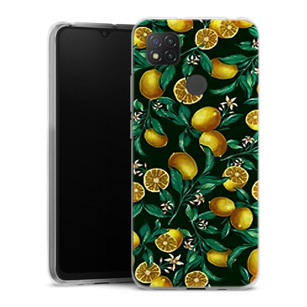 Coque Xiaomi Redmi 9C Orange sur Fond Noir | Housse silicone, antichocs, protection optimale - Motif floral