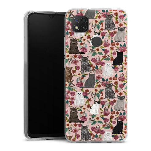 Coque Xiaomi Redmi 9C Racesde chats mixtes florales