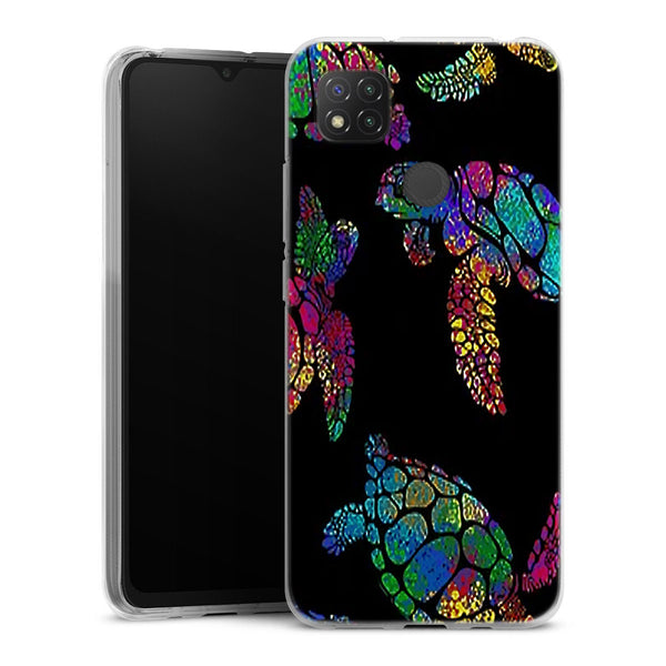 Coque Xiaomi Redmi 9C Tortue de mer avec des fleurs | Housse silicone, antichocs, protection optimale - Motif floral