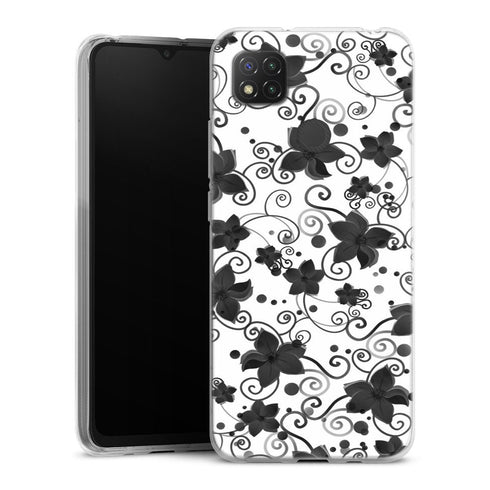 Coque Xiaomi Redmi 9C Black Flower | Housse silicone, antichocs, protection optimale - Motif floral noir