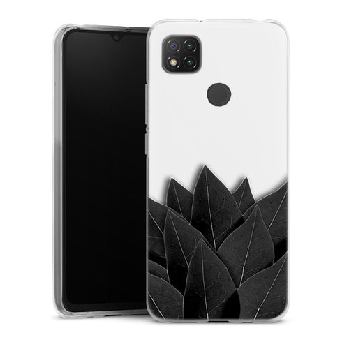 Coque Xiaomi Redmi 9C Black Leaves | Housse silicone, antichocs, protection optimale - Motif floral noir