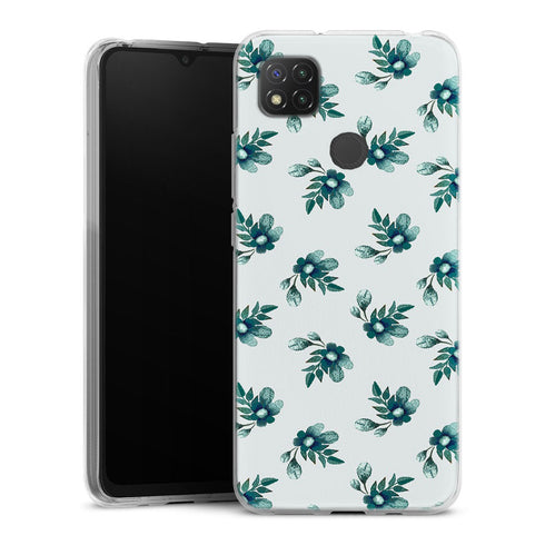Coque Xiaomi Redmi 9C Blue Flowers | Housse silicone, antichocs, protection optimale - Motif floral bleu
