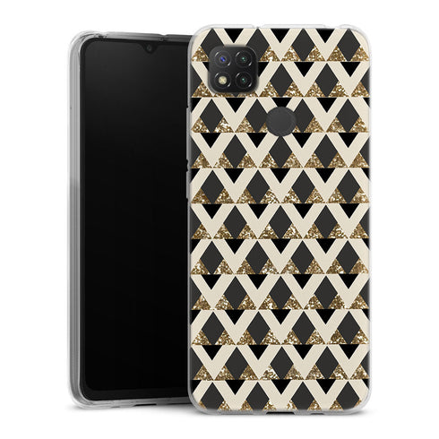 Coque pour Xiaomi Redmi 9C Glitter triangles in gold black and nude