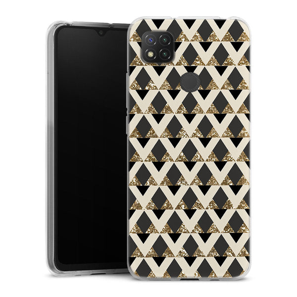 Coque pour Xiaomi Redmi 9C Glitter triangles in gold black and nude
