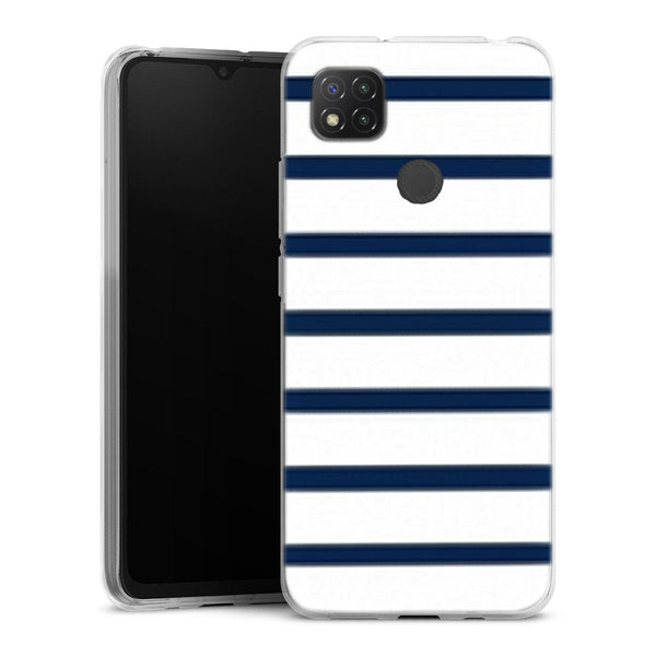 Coque pour Xiaomi Redmi 9C Bandes Mariniere Noires Blanches