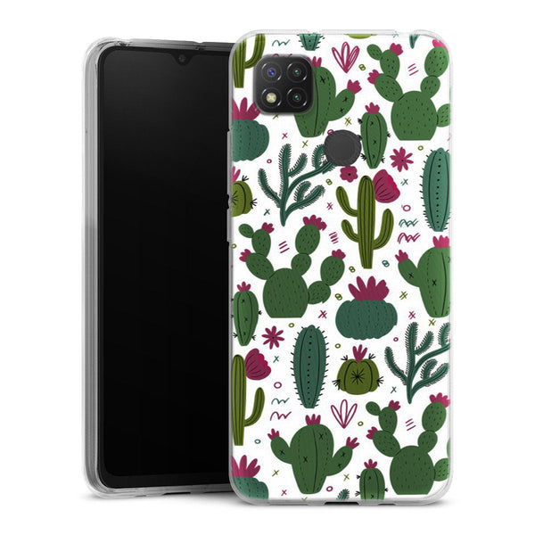 Coque Xiaomi Redmi 9C Minimalist pattern With Cactus Plants | Housse silicone, antichocs, protection optimale - Motif floral